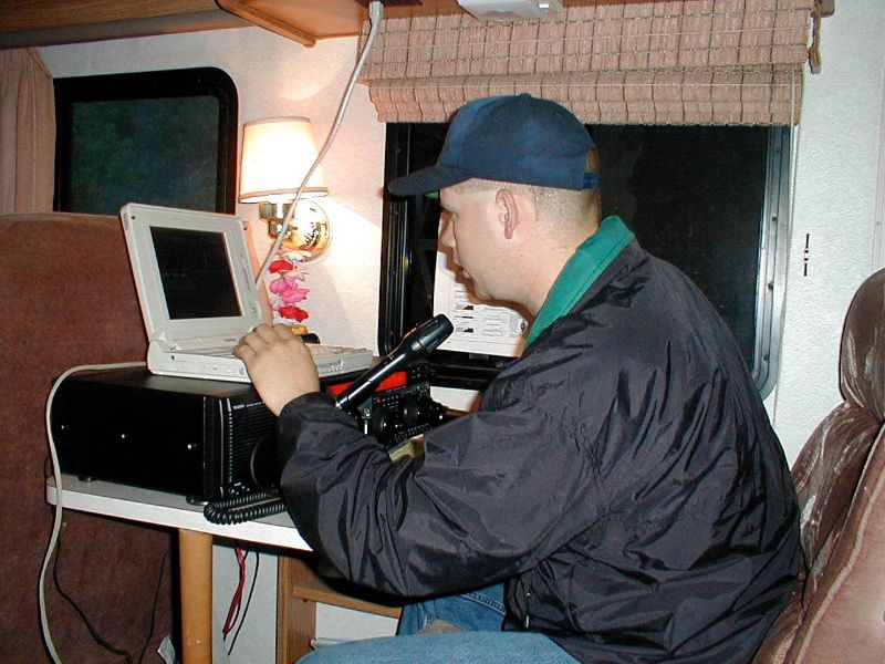 Eli making ham radio field day contacts